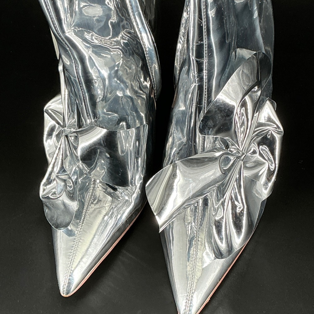 Sam Edelman Size 8 Silver Metallic Pointed Ankle Bootie Bow Stiletto Boots Esmae - Picture 8 of 14